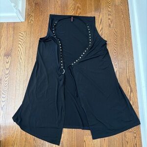 Simon Chang Black Sleeveless Studded Vest – Size L – Open Front Long Cardigan